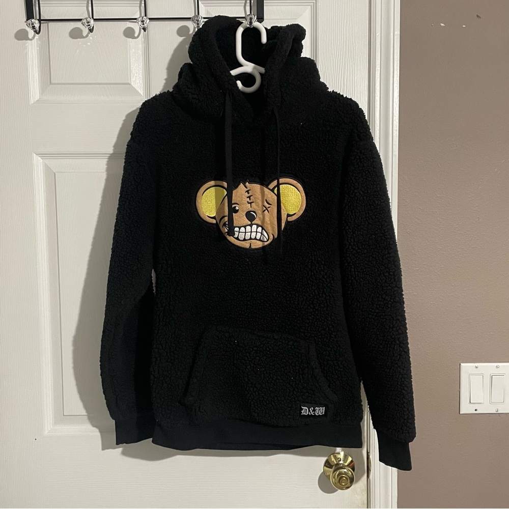 SAM GOLBACH Fleece Hoodie Size Small Dumb & Wise Embroidered Logo Black Pullover